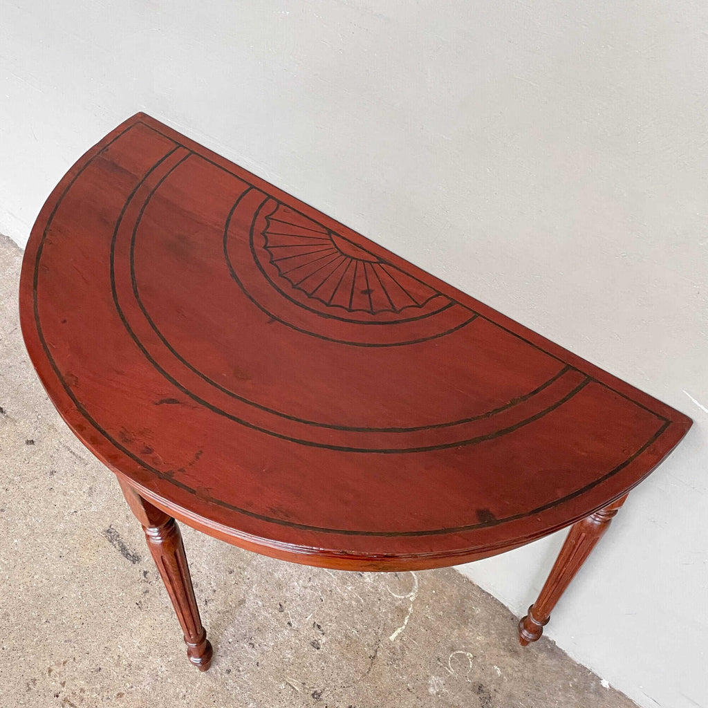 FS - Teak Half Moon Console with Black Lines