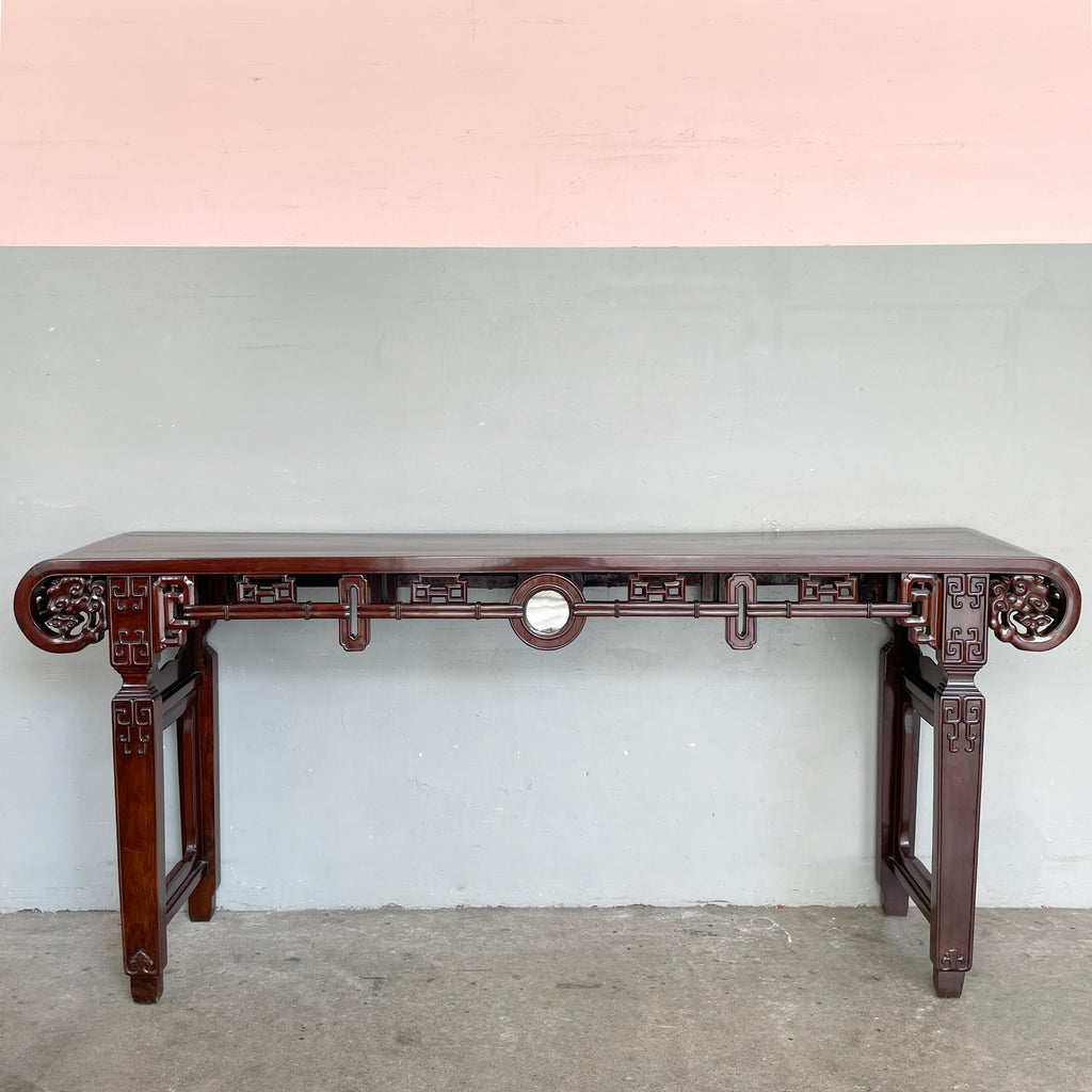 Large Chinese Blackwood Console Table with Marble Inset