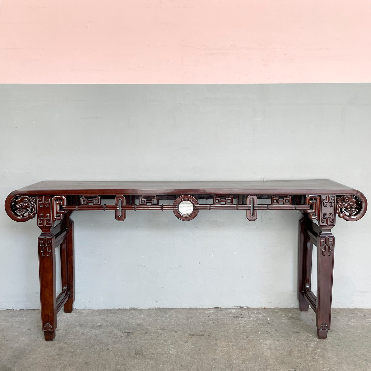 Large Chinese Blackwood Console Table with Marble Inset