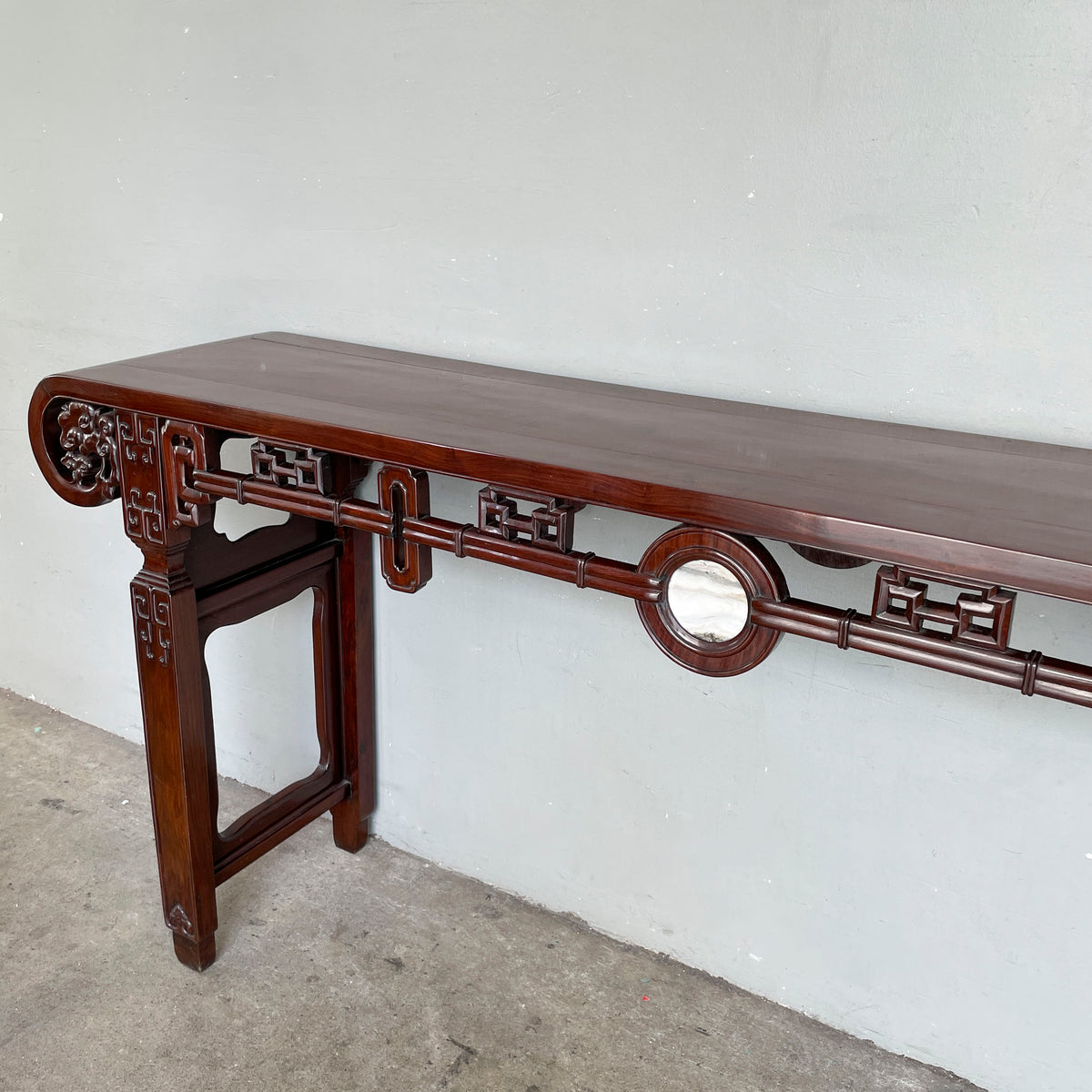 Large Chinese Blackwood Console Table with Marble Inset