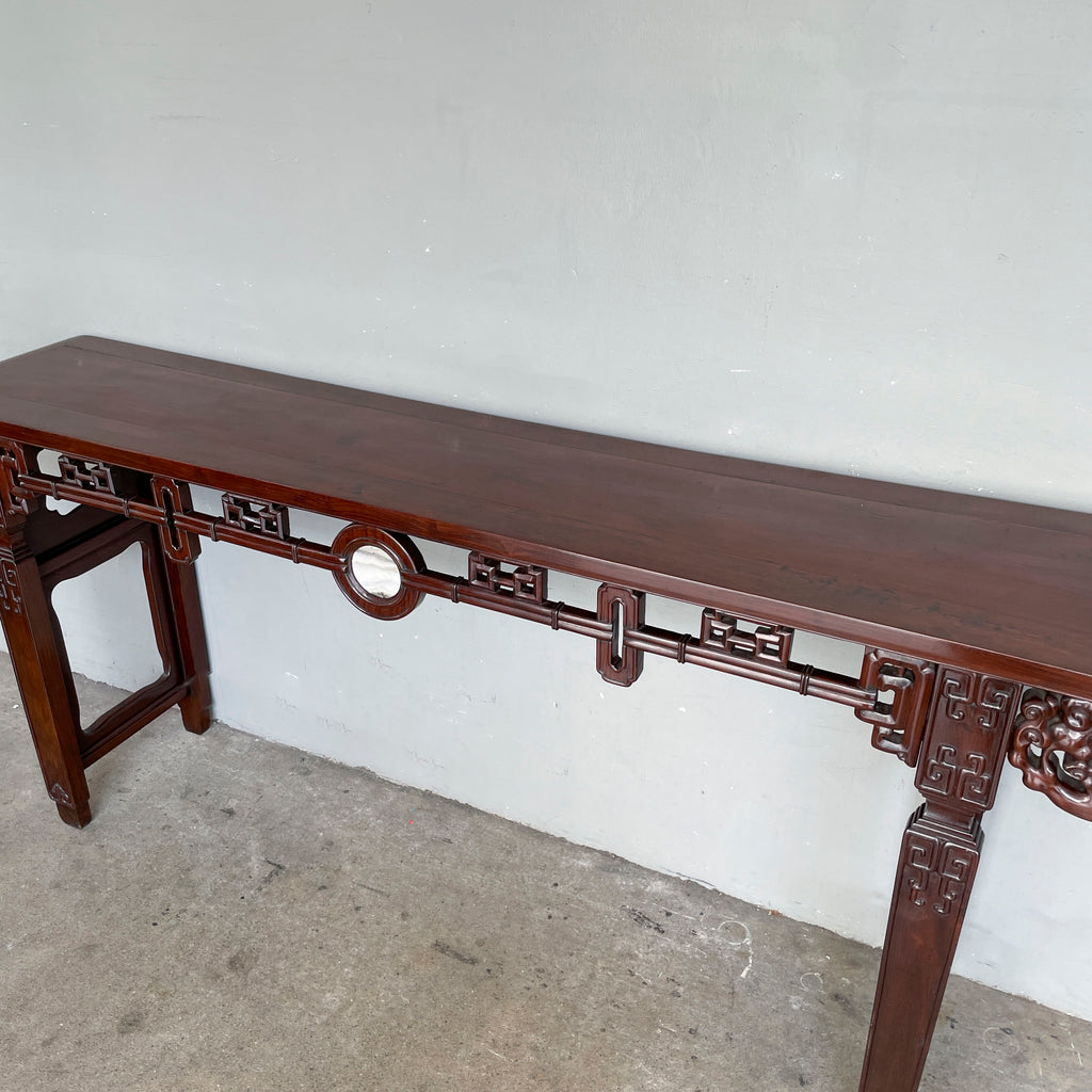 Large Chinese Blackwood Console Table with Marble Inset