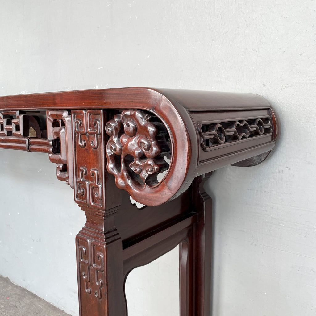Large Chinese Blackwood Console Table with Marble Inset