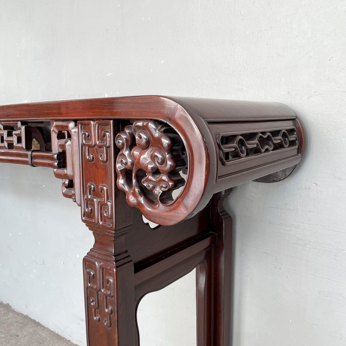 Large Chinese Blackwood Console Table with Marble Inset