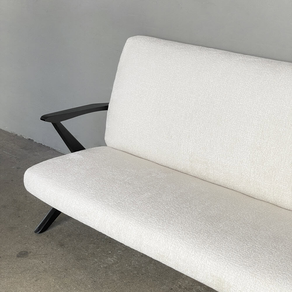 Newly Upholstered "K-Leg" Vintage Sofa in Bouclé Fabric