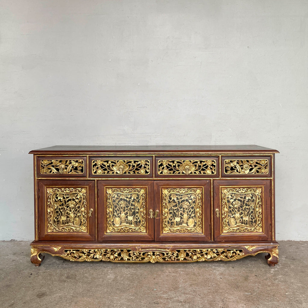 Vintage Peranakan-Style Gilt Carved Sideboard
