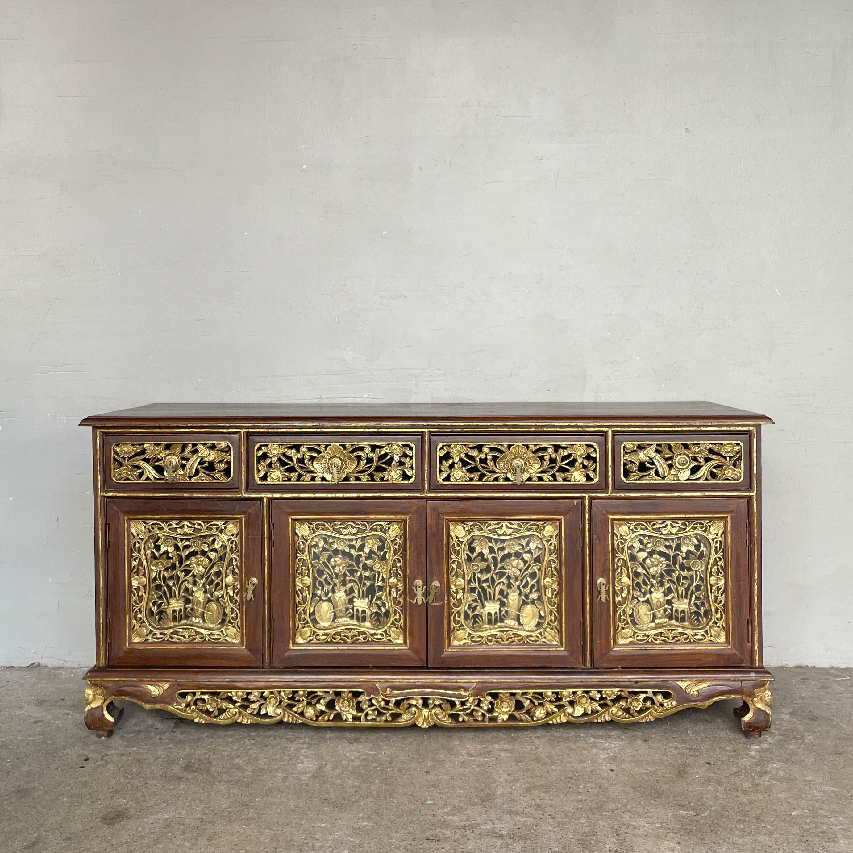 Vintage Peranakan-Style Gilt Carved Sideboard