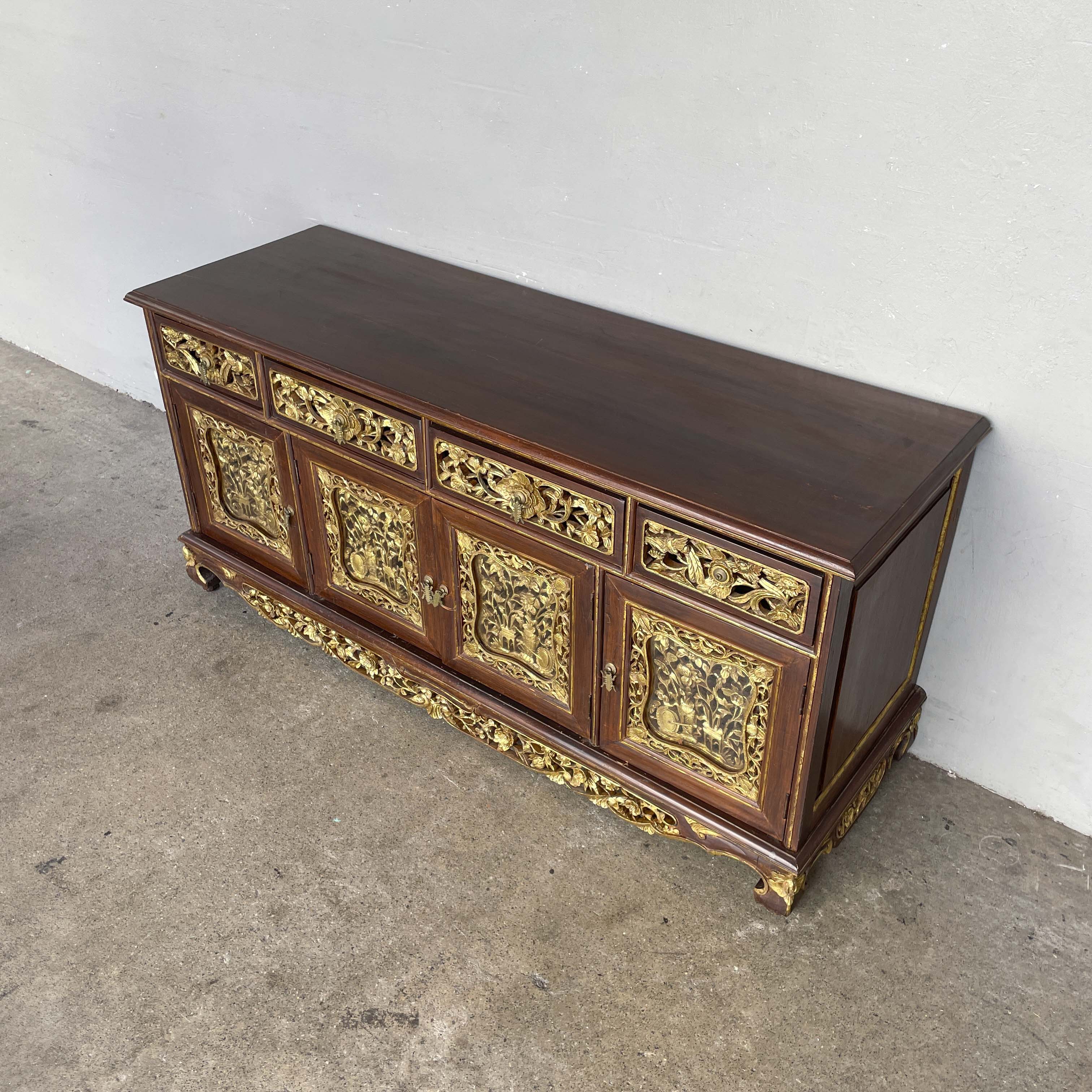 Vintage Peranakan-Style Gilt Carved Sideboard