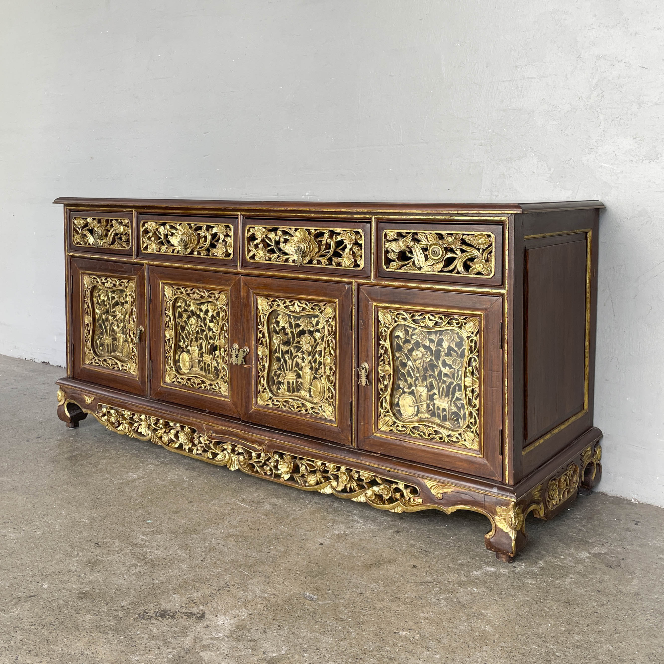 Vintage Peranakan-Style Gilt Carved Sideboard