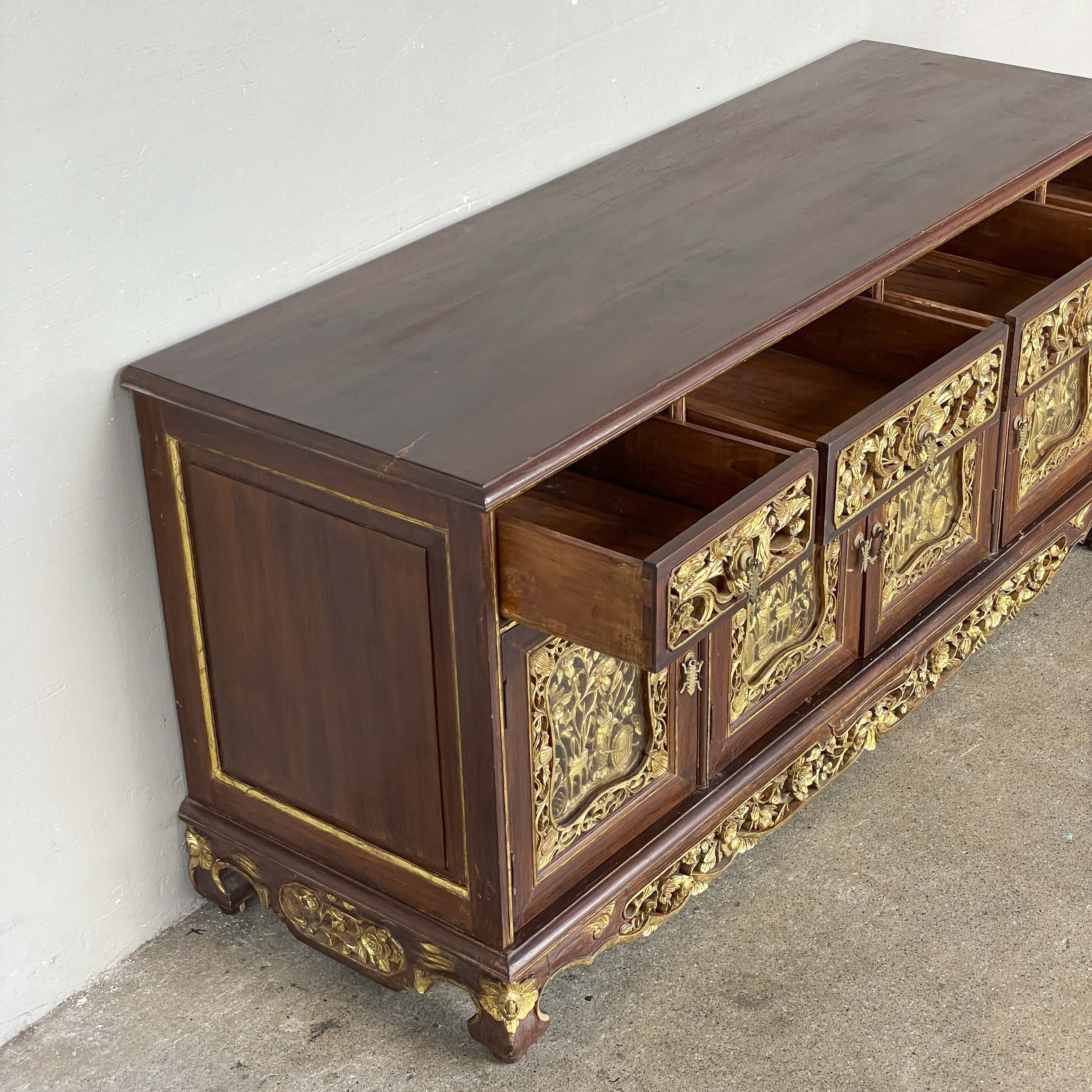 Vintage Peranakan-Style Gilt Carved Sideboard