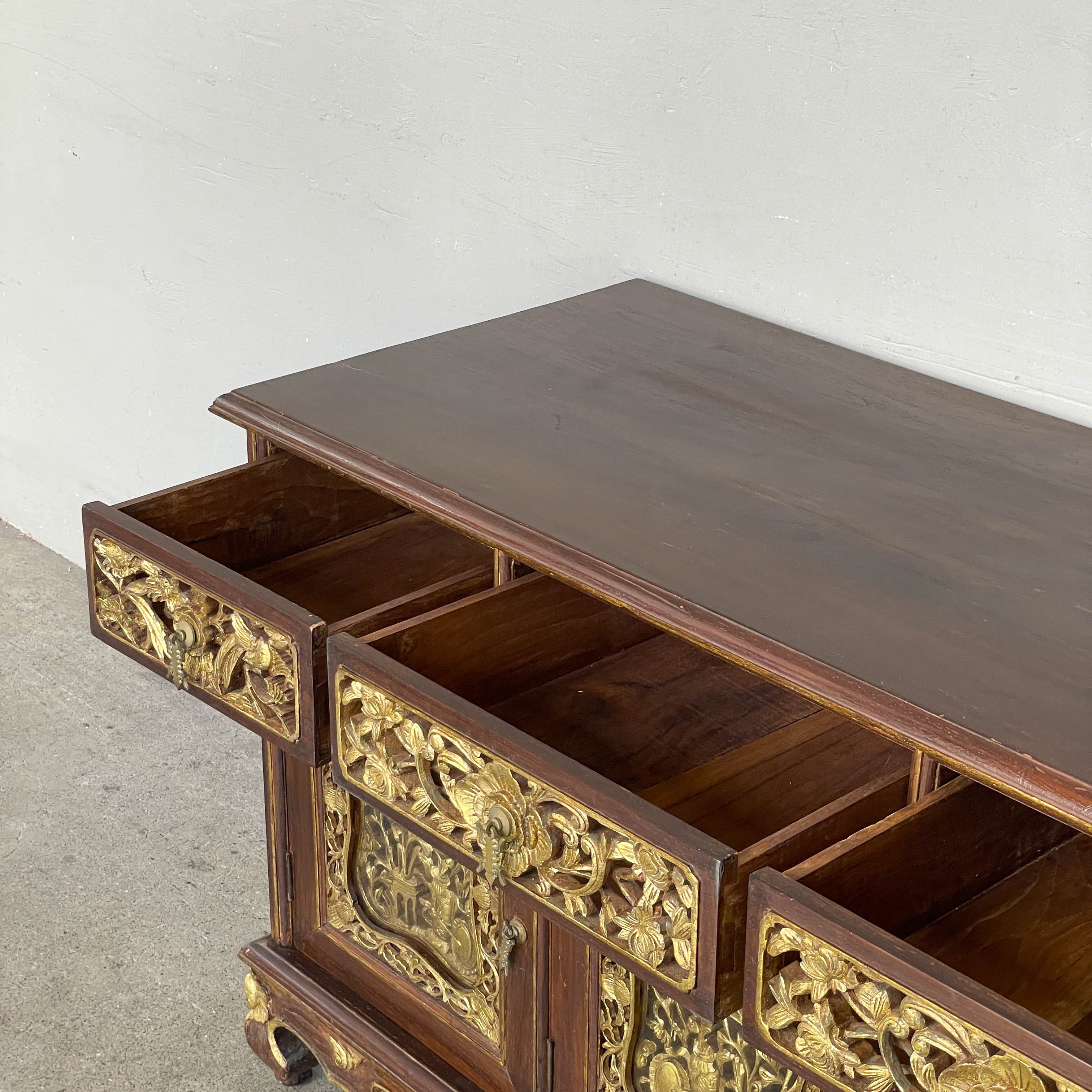 Vintage Peranakan-Style Gilt Carved Sideboard