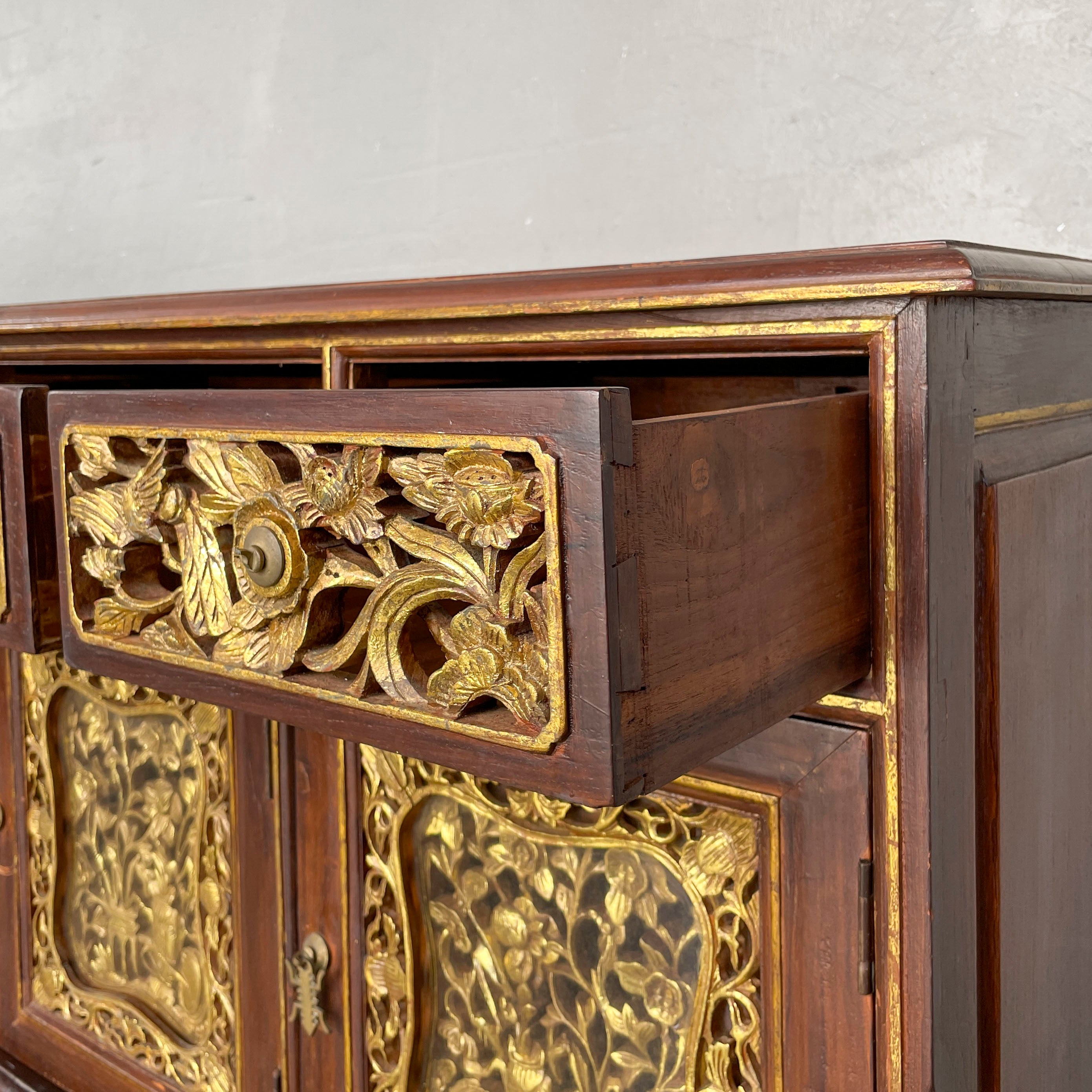 Vintage Peranakan-Style Gilt Carved Sideboard