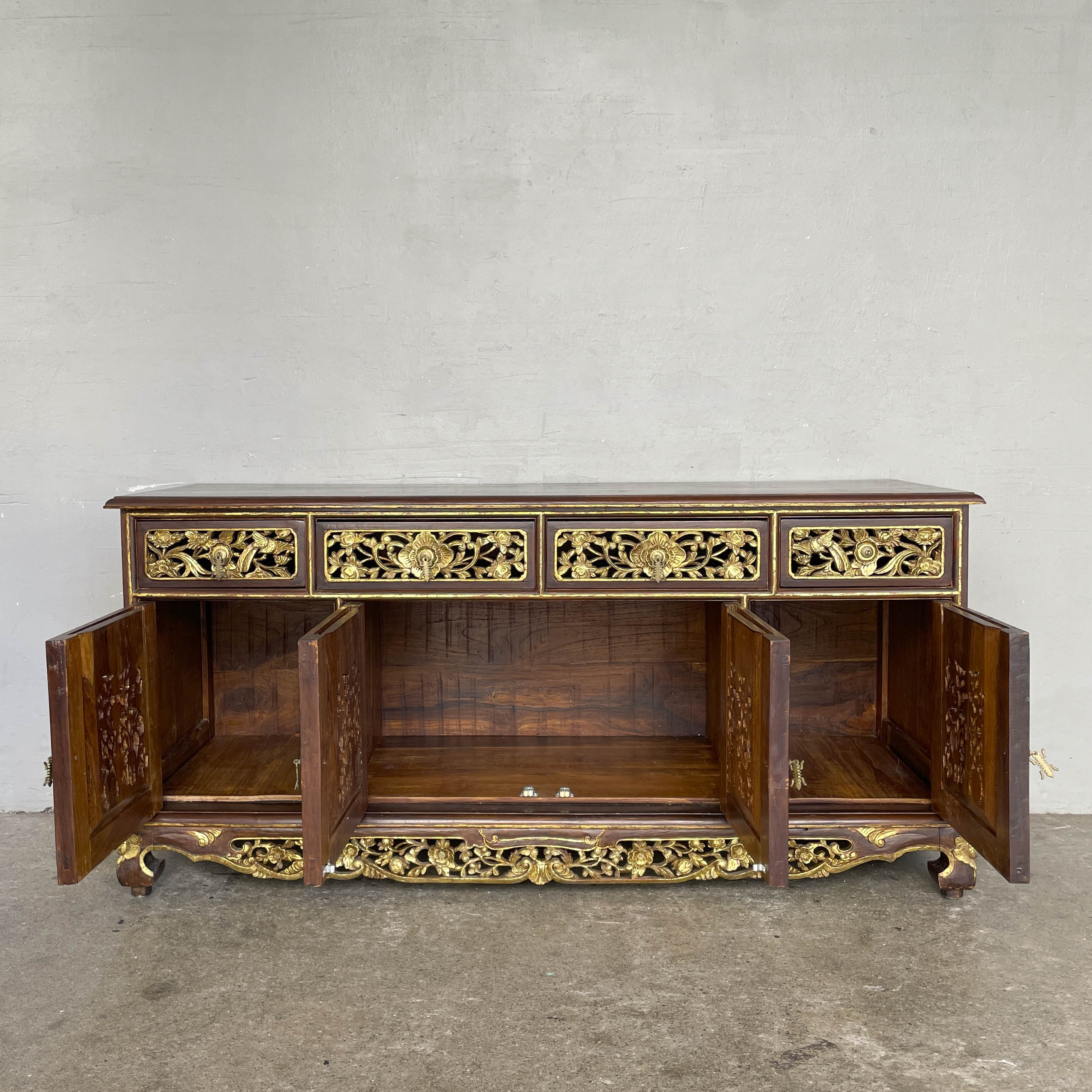 Vintage Peranakan-Style Gilt Carved Sideboard