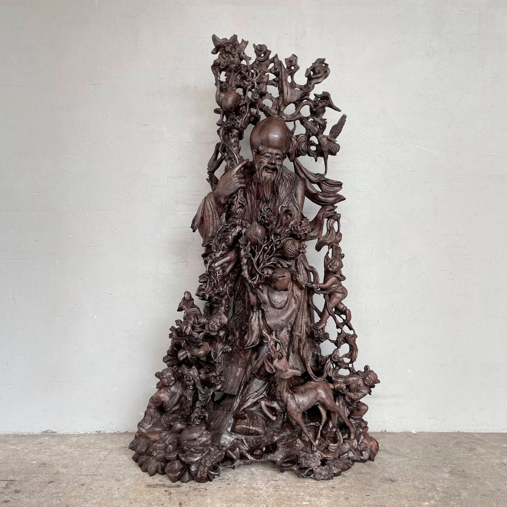 Carved Wooden Shouxing (寿星) Sculpture