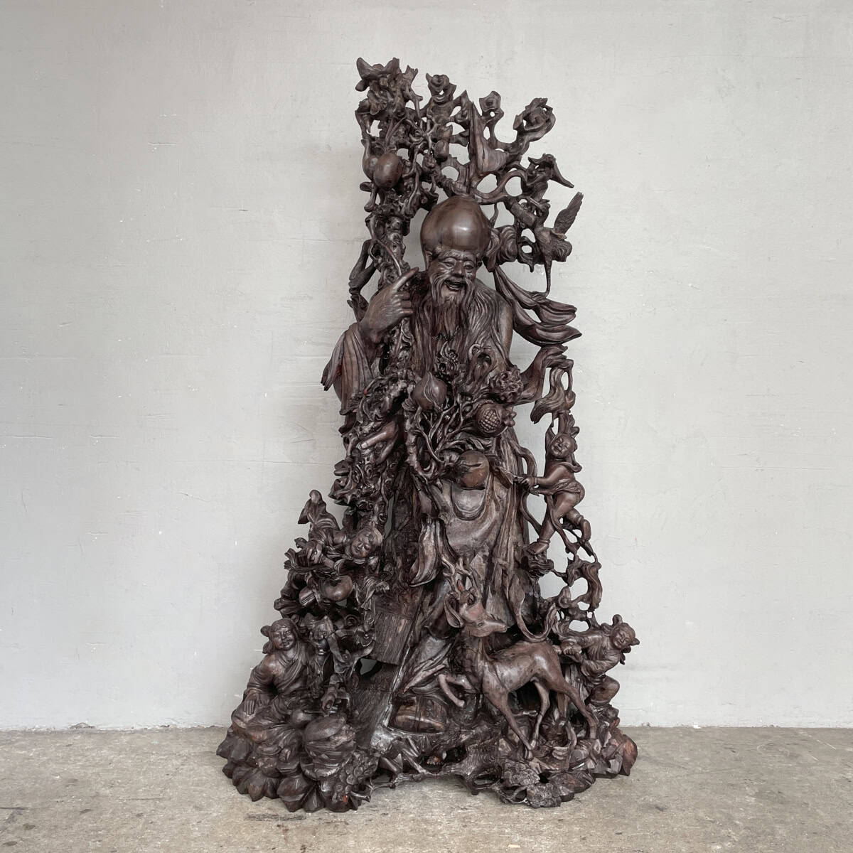 Carved Wooden Shouxing (寿星) Sculpture