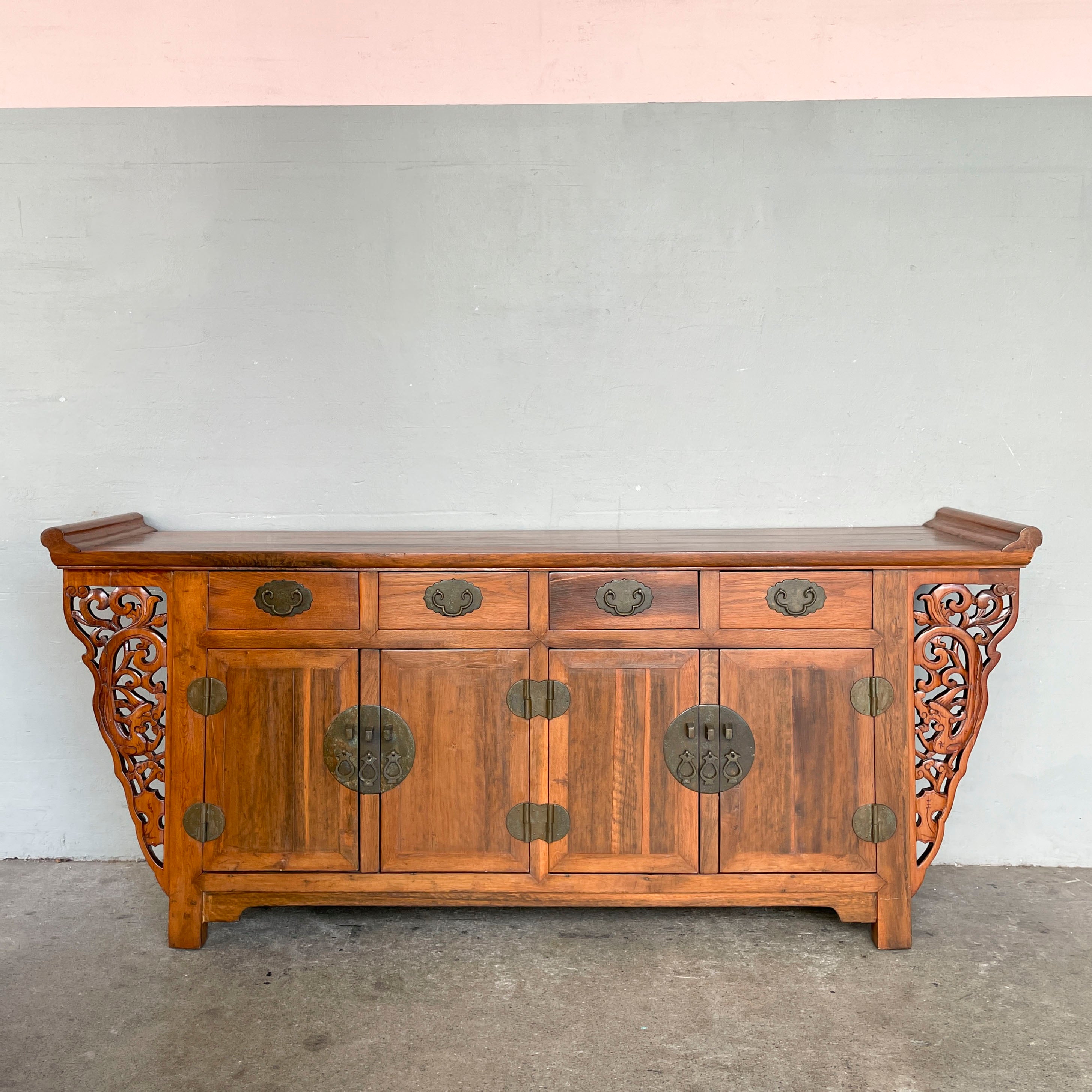 Elm Sideboard with Decorative Carved Sides