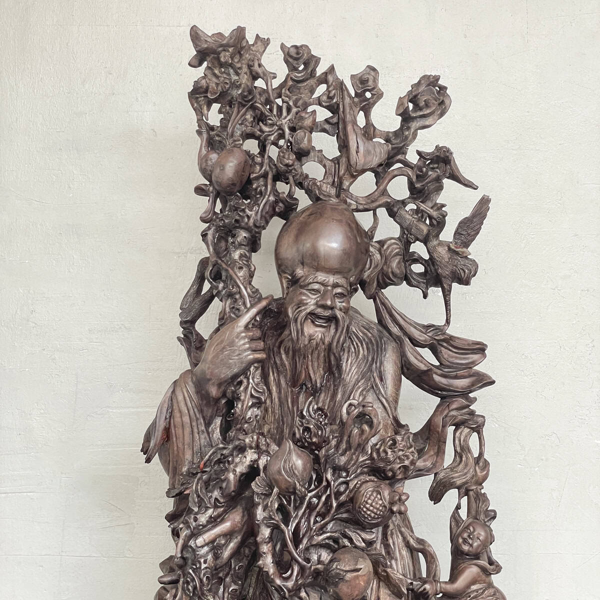 Carved Wooden Shouxing (寿星) Sculpture