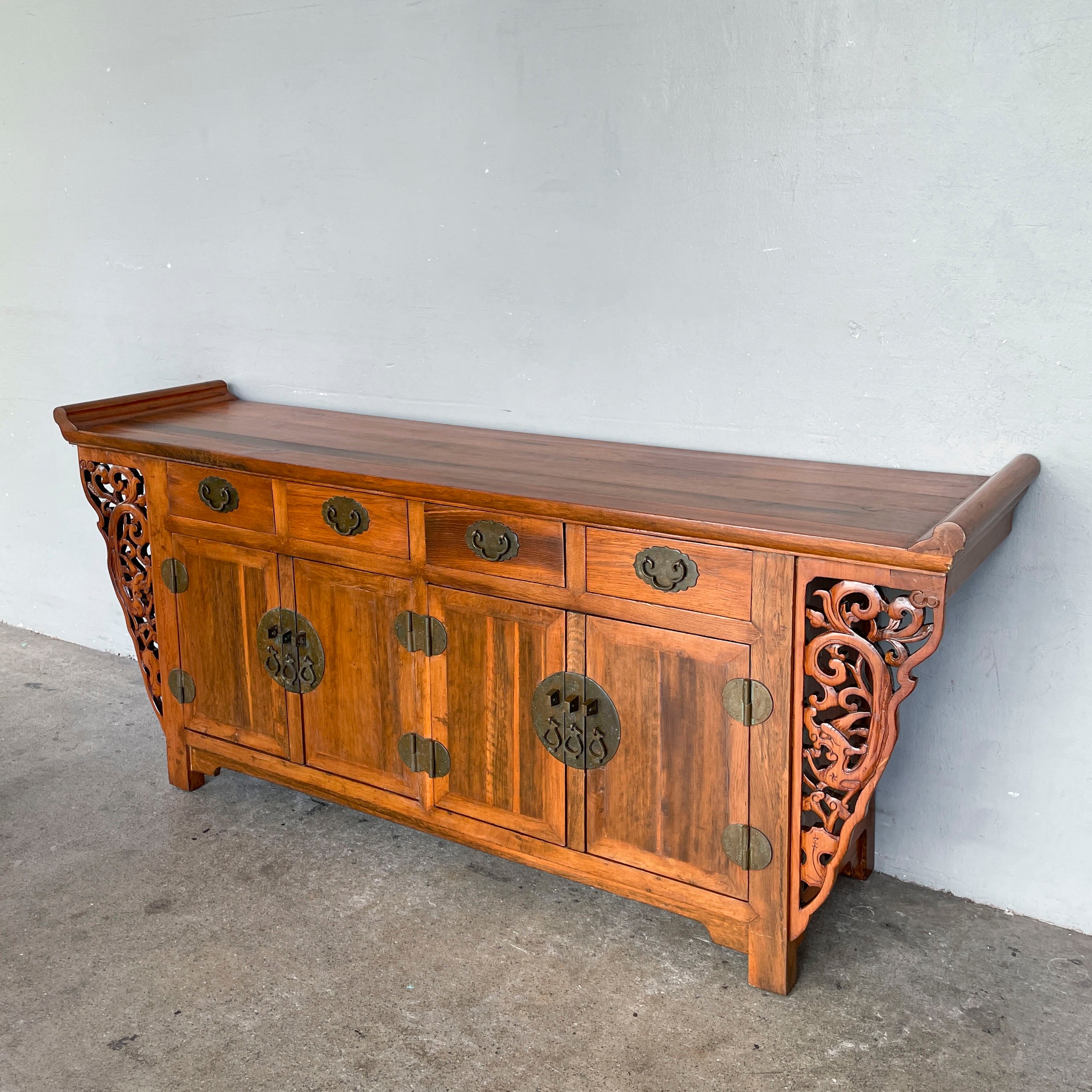 Elm Sideboard with Decorative Carved Sides