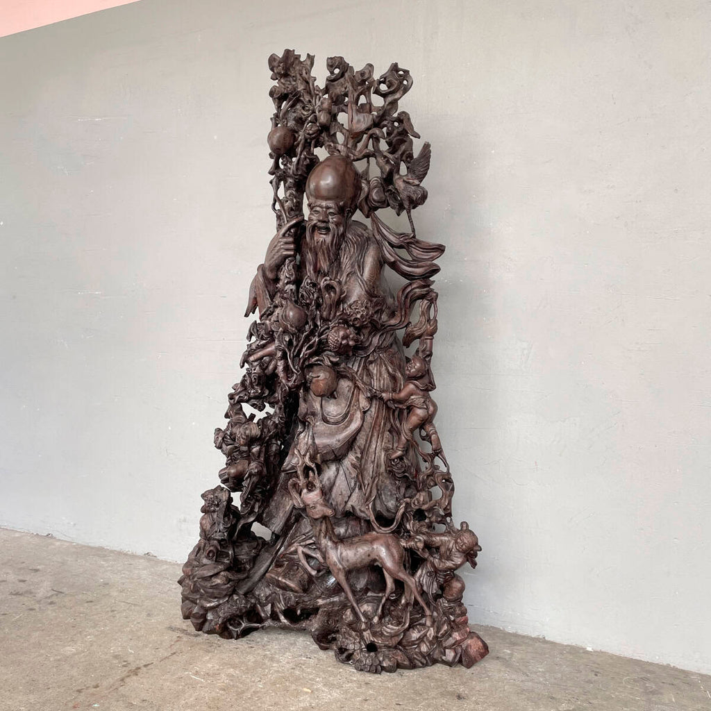 Carved Wooden Shouxing (寿星) Sculpture