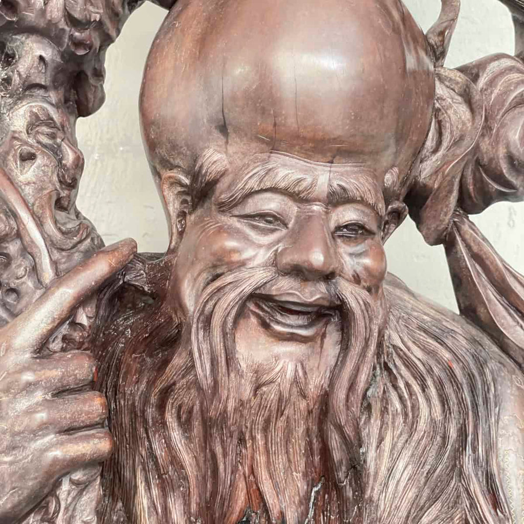 Carved Wooden Shouxing (寿星) Sculpture