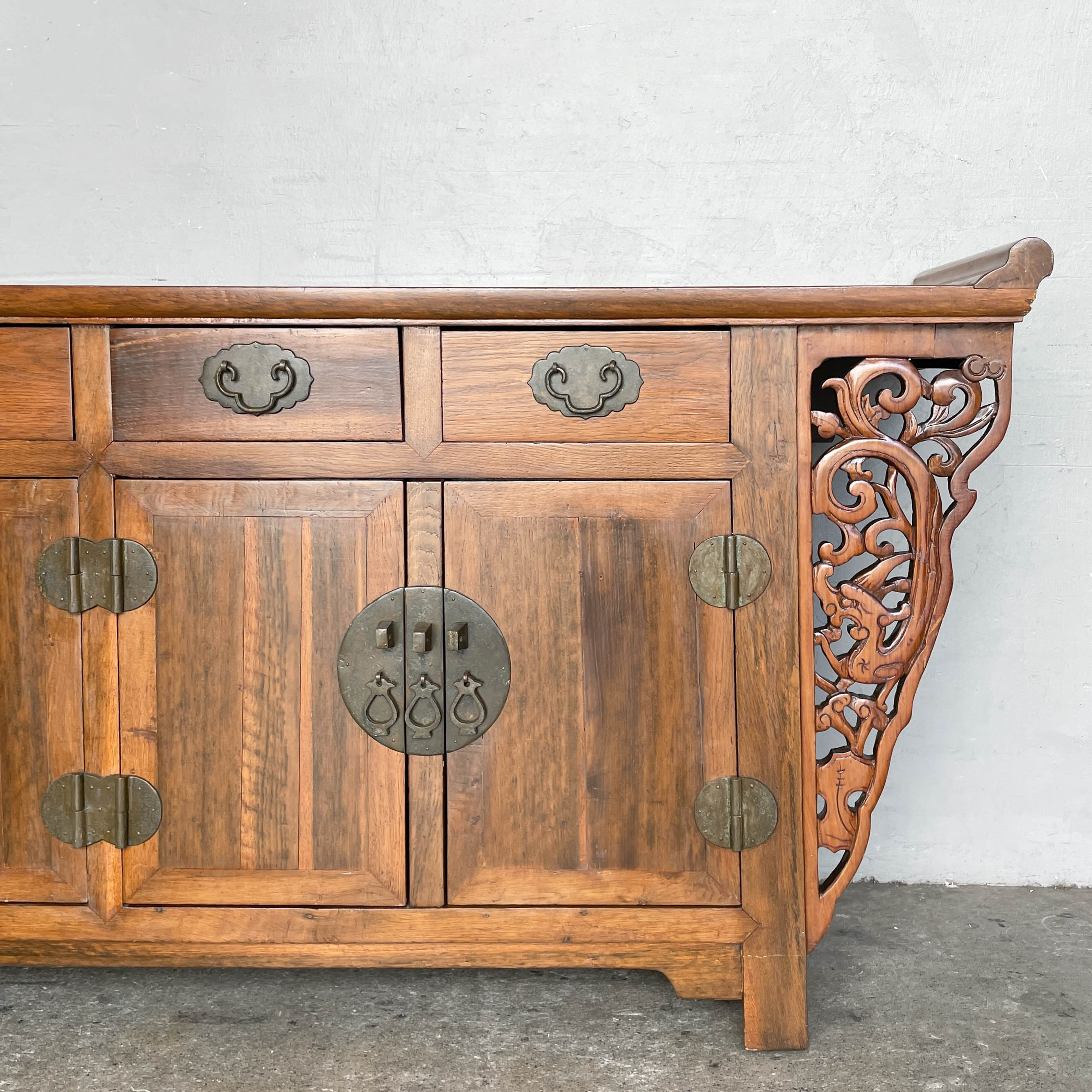 Elm Sideboard with Decorative Carved Sides