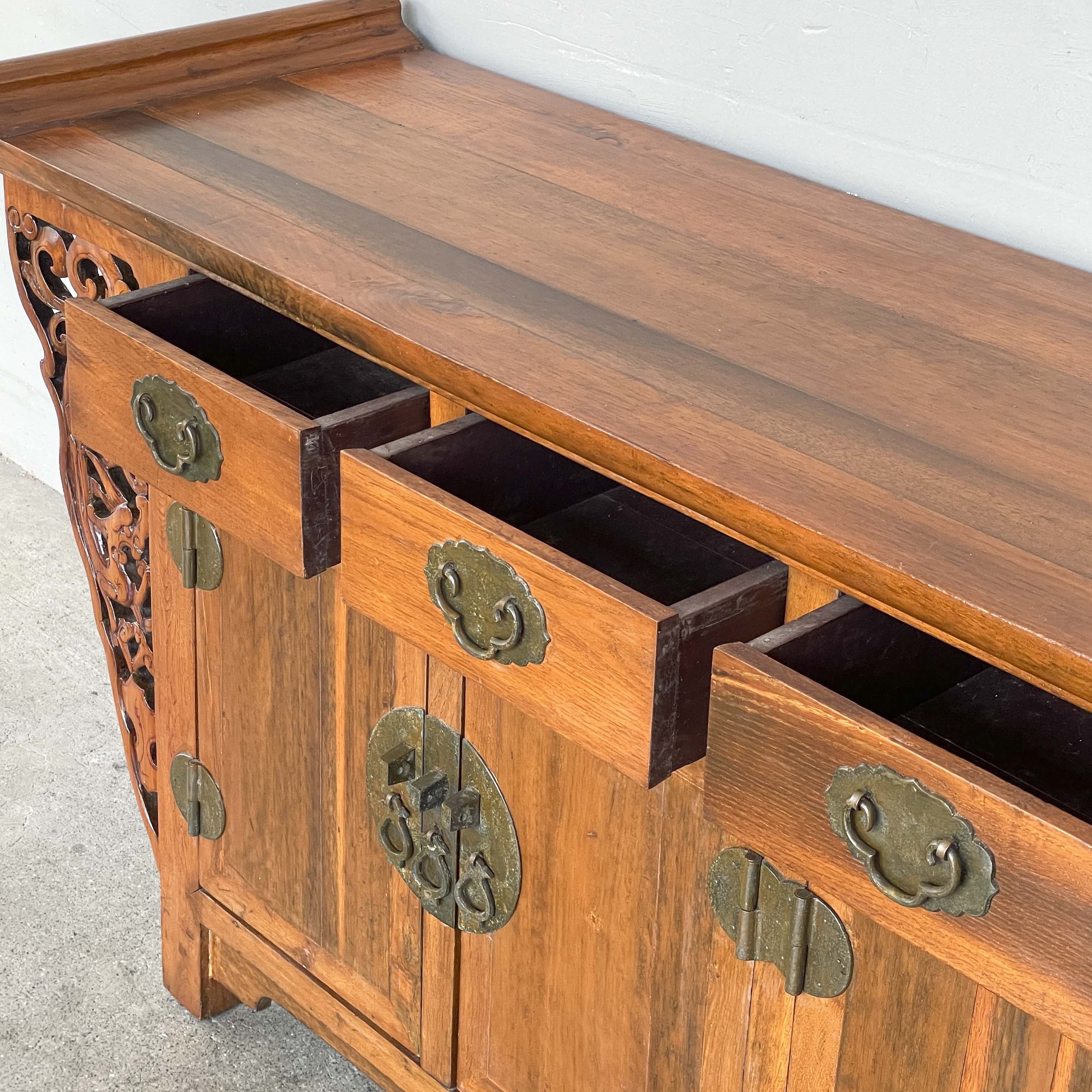Elm Sideboard with Decorative Carved Sides