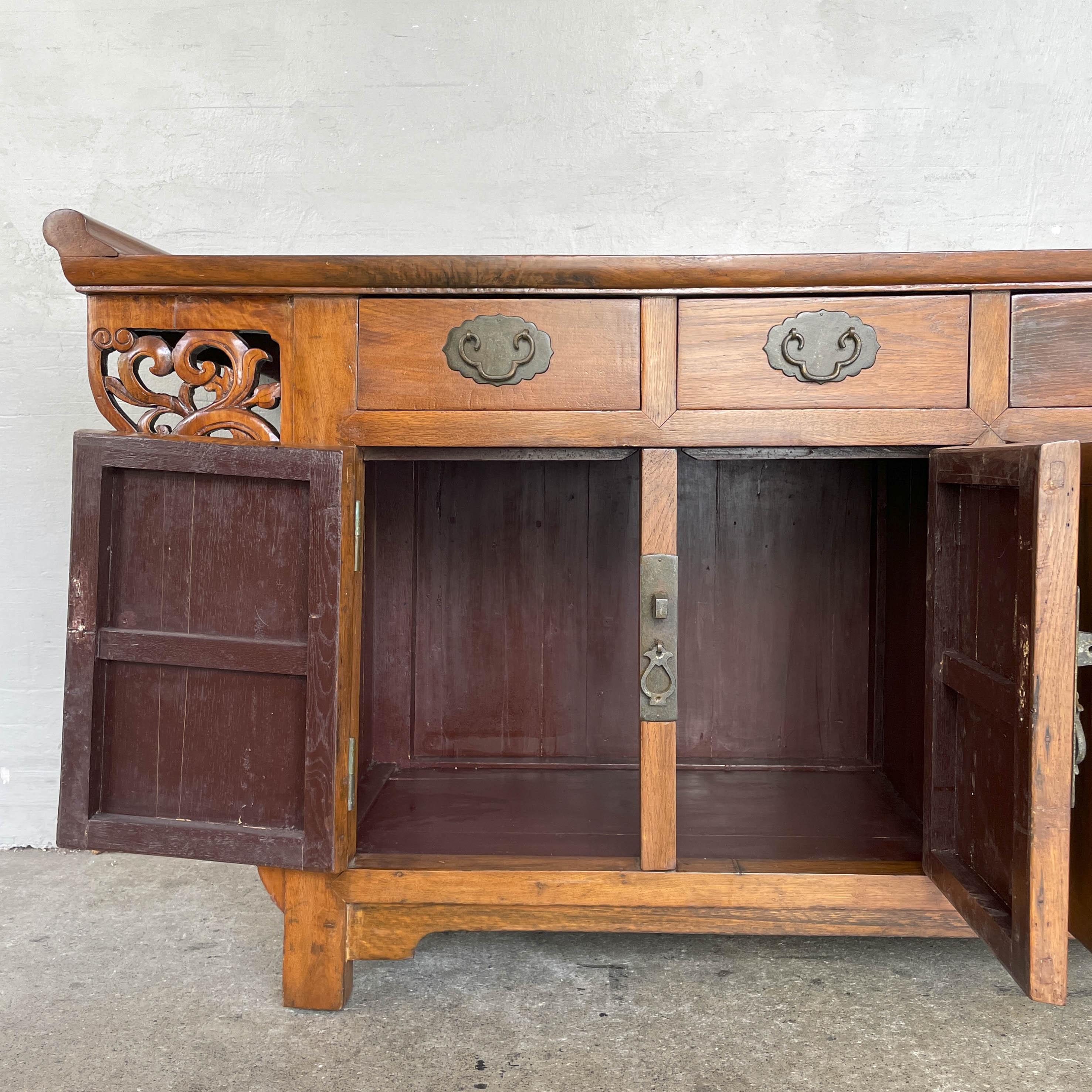 Elm Sideboard with Decorative Carved Sides