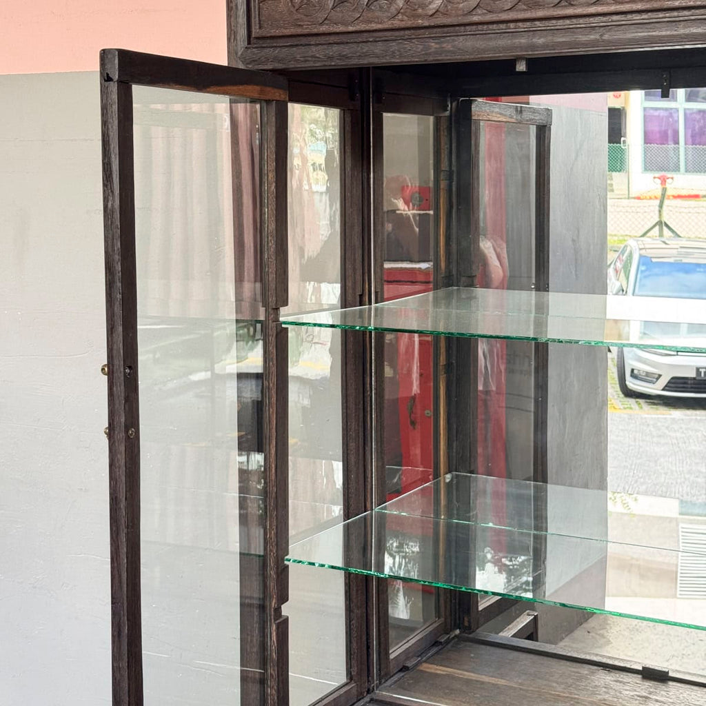 Jichi Wood Display Cabinet with Carved Panels