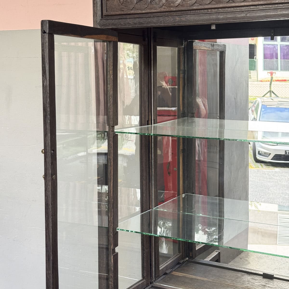 Jichi Wood Display Cabinet with Carved Panels