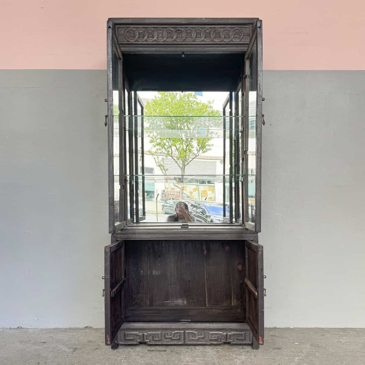 Jichi Wood Display Cabinet with Carved Panels