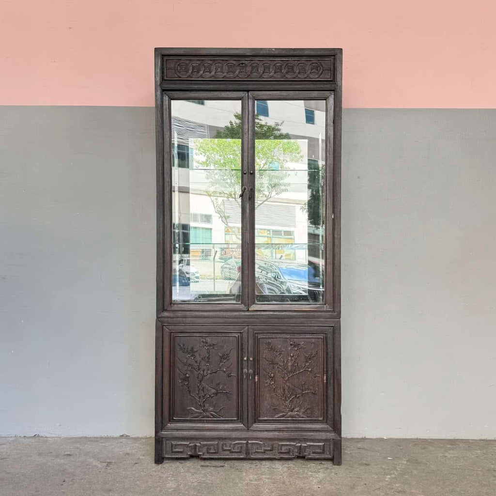 Jichi Wood Display Cabinet with Carved Panels