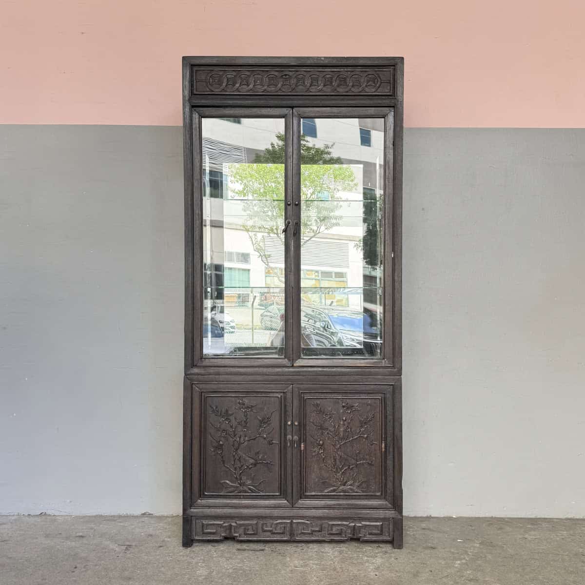 Jichi Wood Display Cabinet with Carved Panels