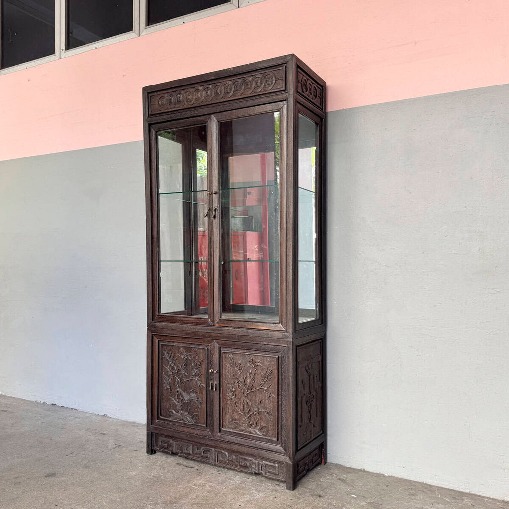 Jichi Wood Display Cabinet with Carved Panels
