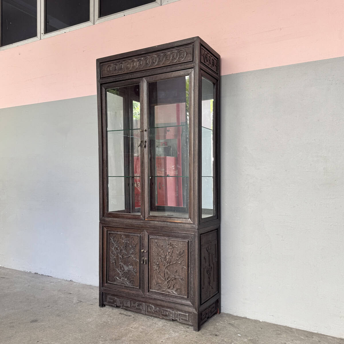 Jichi Wood Display Cabinet with Carved Panels