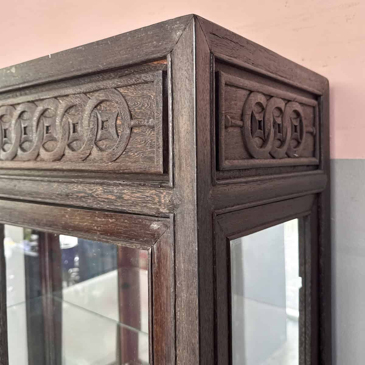 Jichi Wood Display Cabinet with Carved Panels