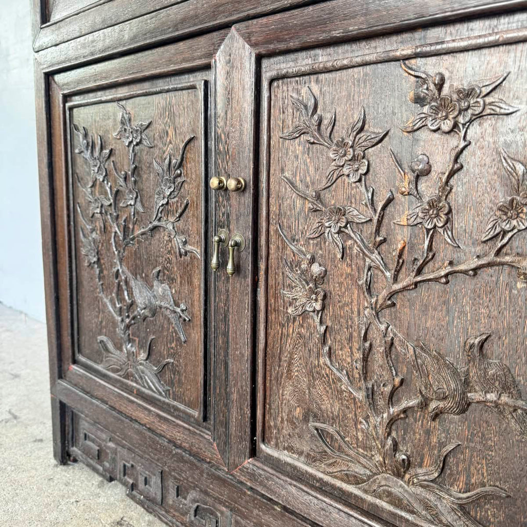 Jichi Wood Display Cabinet with Carved Panels