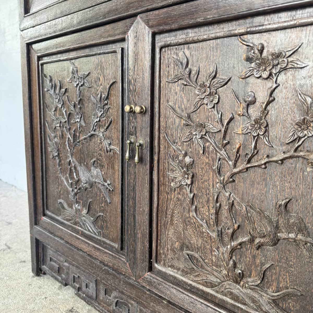Jichi Wood Display Cabinet with Carved Panels