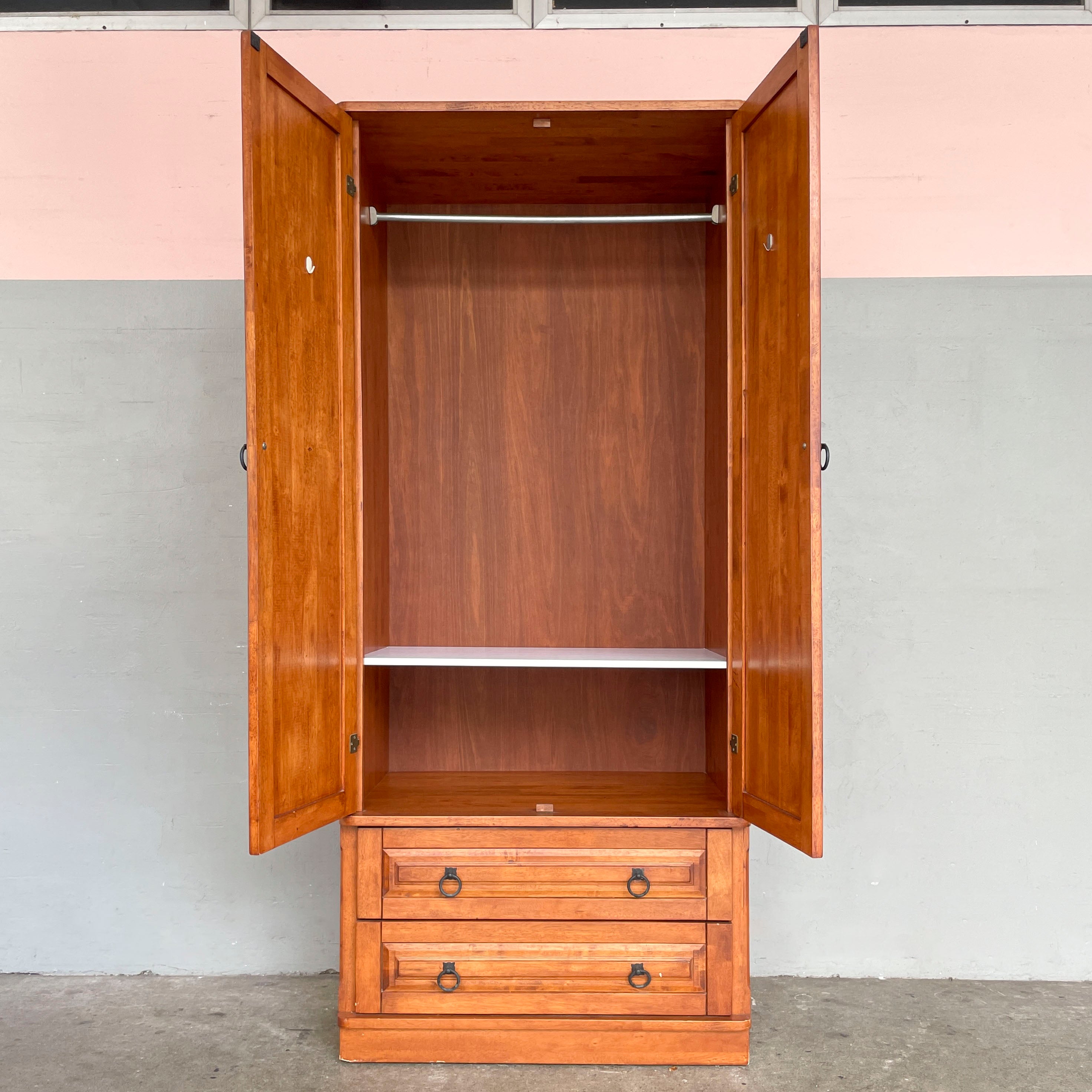 Panelled Rubber Wood Wardrobe