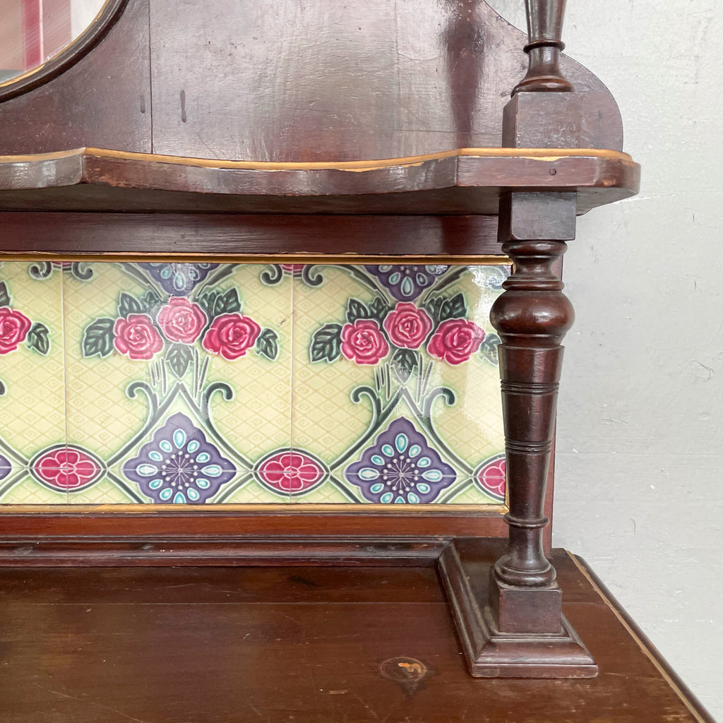 Vintage Peranakan Vanity Sideboard with Tiles and "Plum" Mirror
