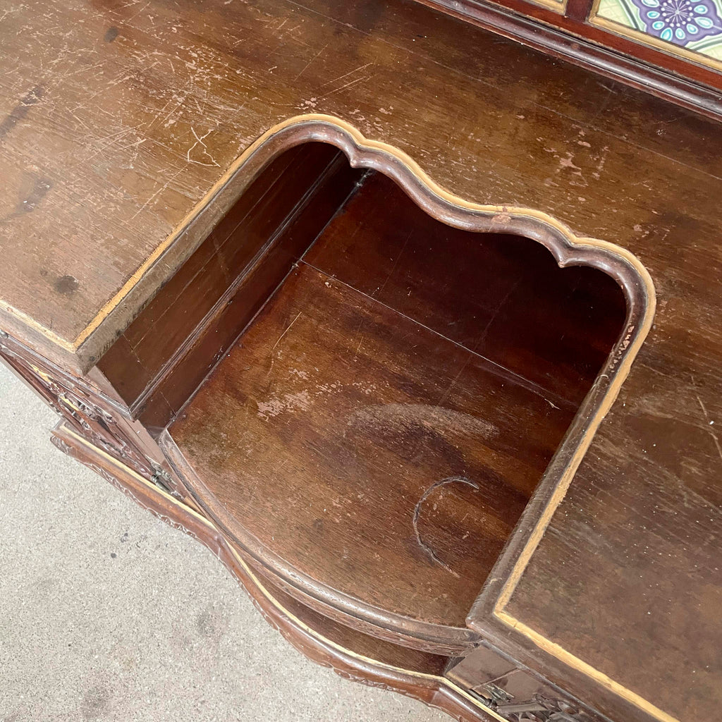 Vintage Peranakan Vanity Sideboard with Tiles and "Plum" Mirror
