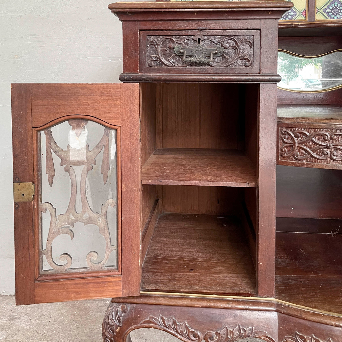 Vintage Peranakan Vanity Sideboard with Tiles and "Plum" Mirror