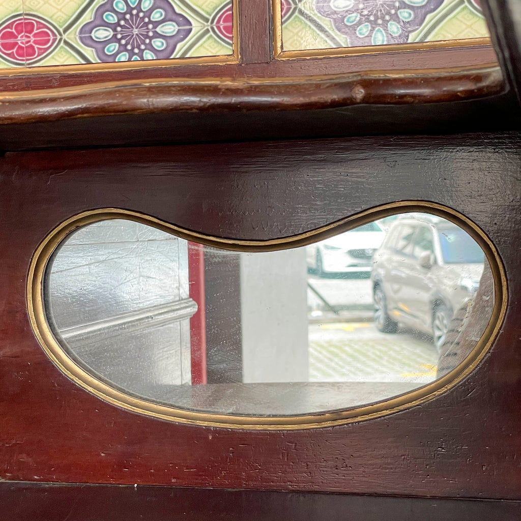 Vintage Peranakan Vanity Sideboard with Tiles and "Plum" Mirror