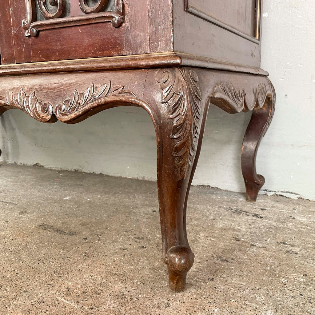 Vintage Peranakan Vanity Sideboard with Tiles and "Plum" Mirror