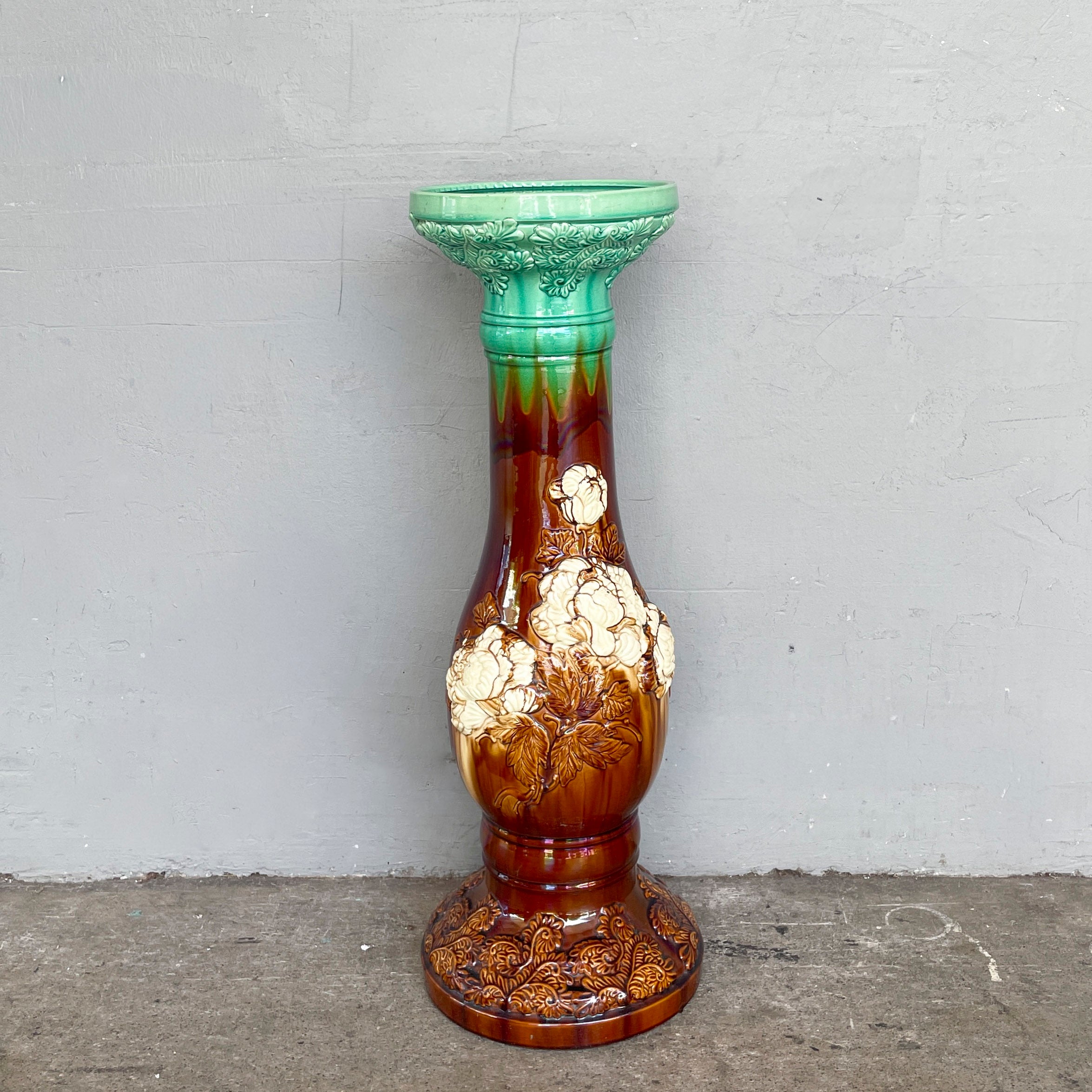 Ceramic "Sancai" Plant Stand with Peony Motifs
