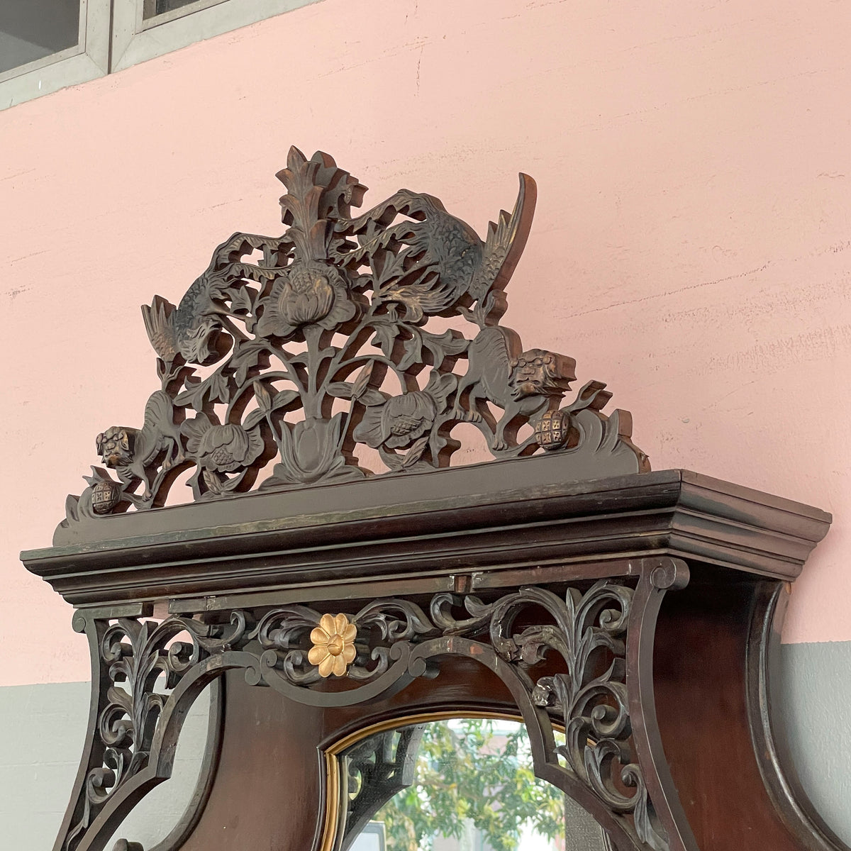 Vintage Peranakan Vanity Sideboard with Tiles and "Plum" Mirror