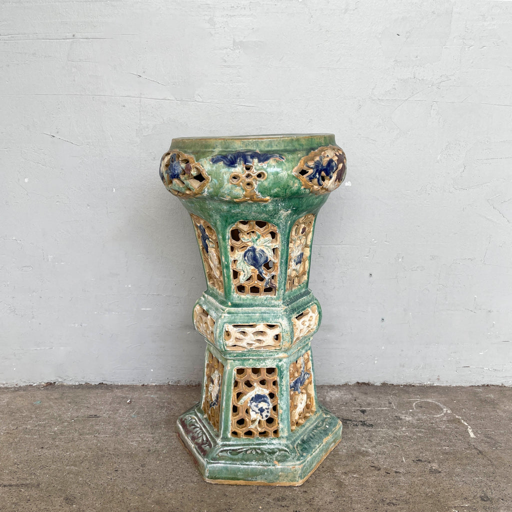 Vintage Glazed Ceramic Planter Stand