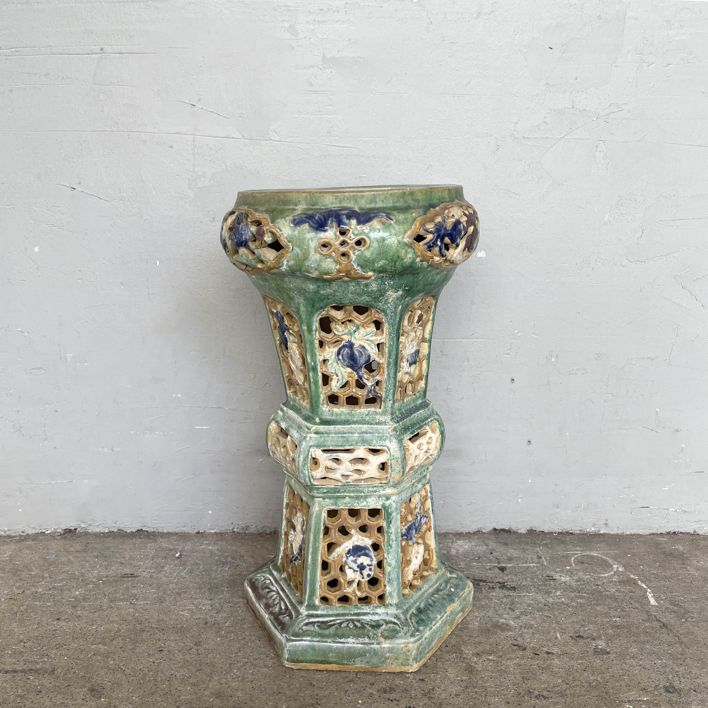 Vintage Glazed Ceramic Planter Stand