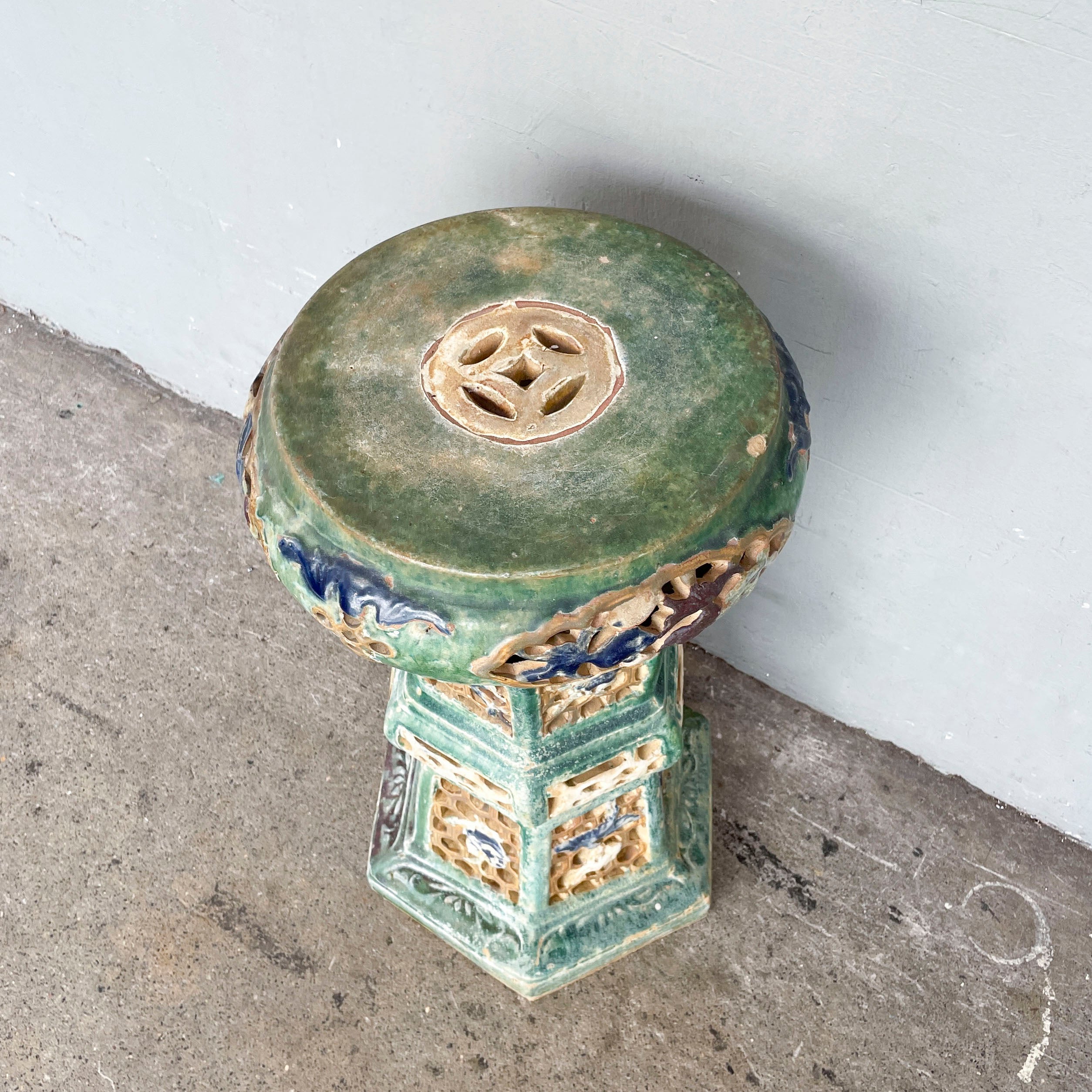 Vintage Glazed Ceramic Planter Stand