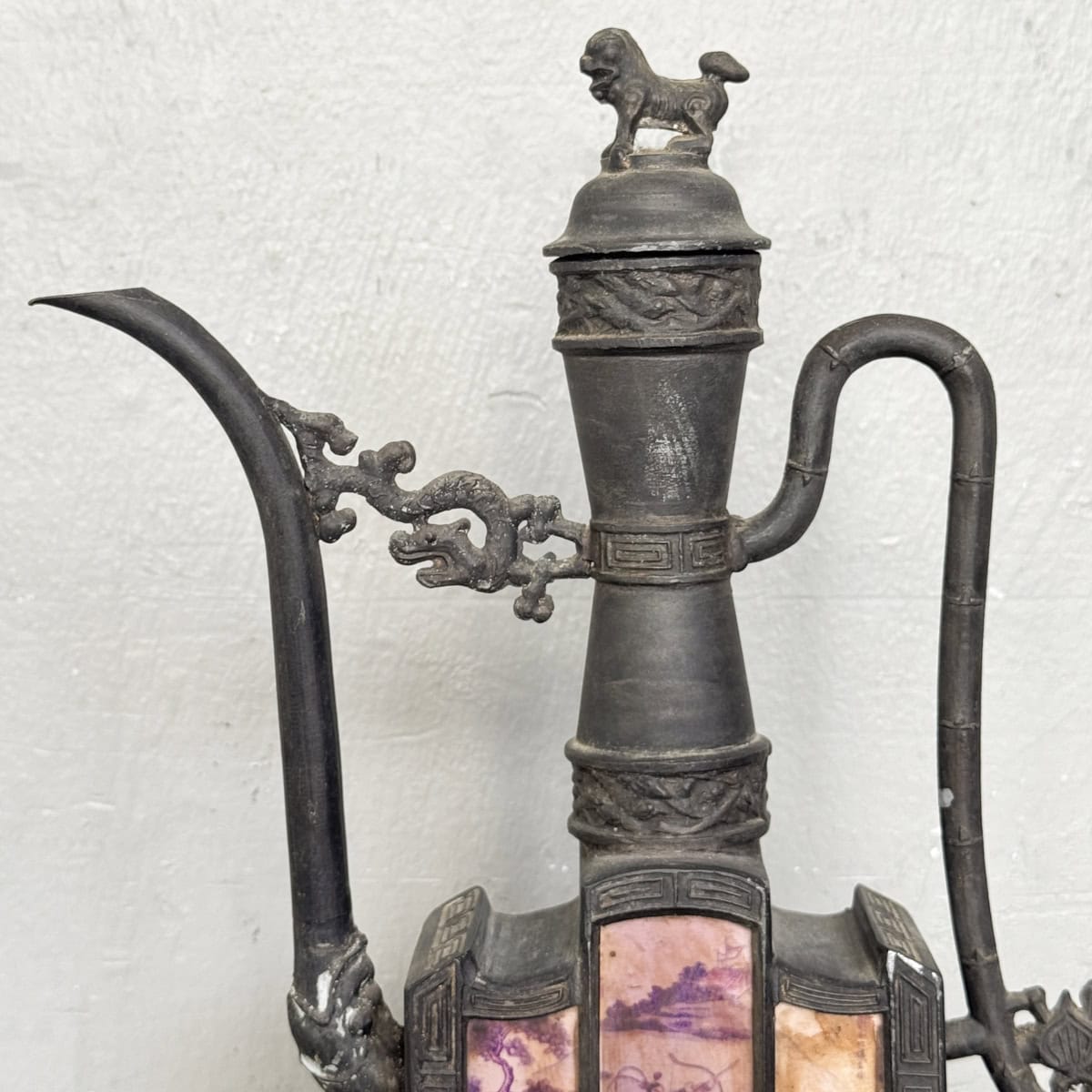 Vintage Pewter Teapot with Panelled Scenes (Square)