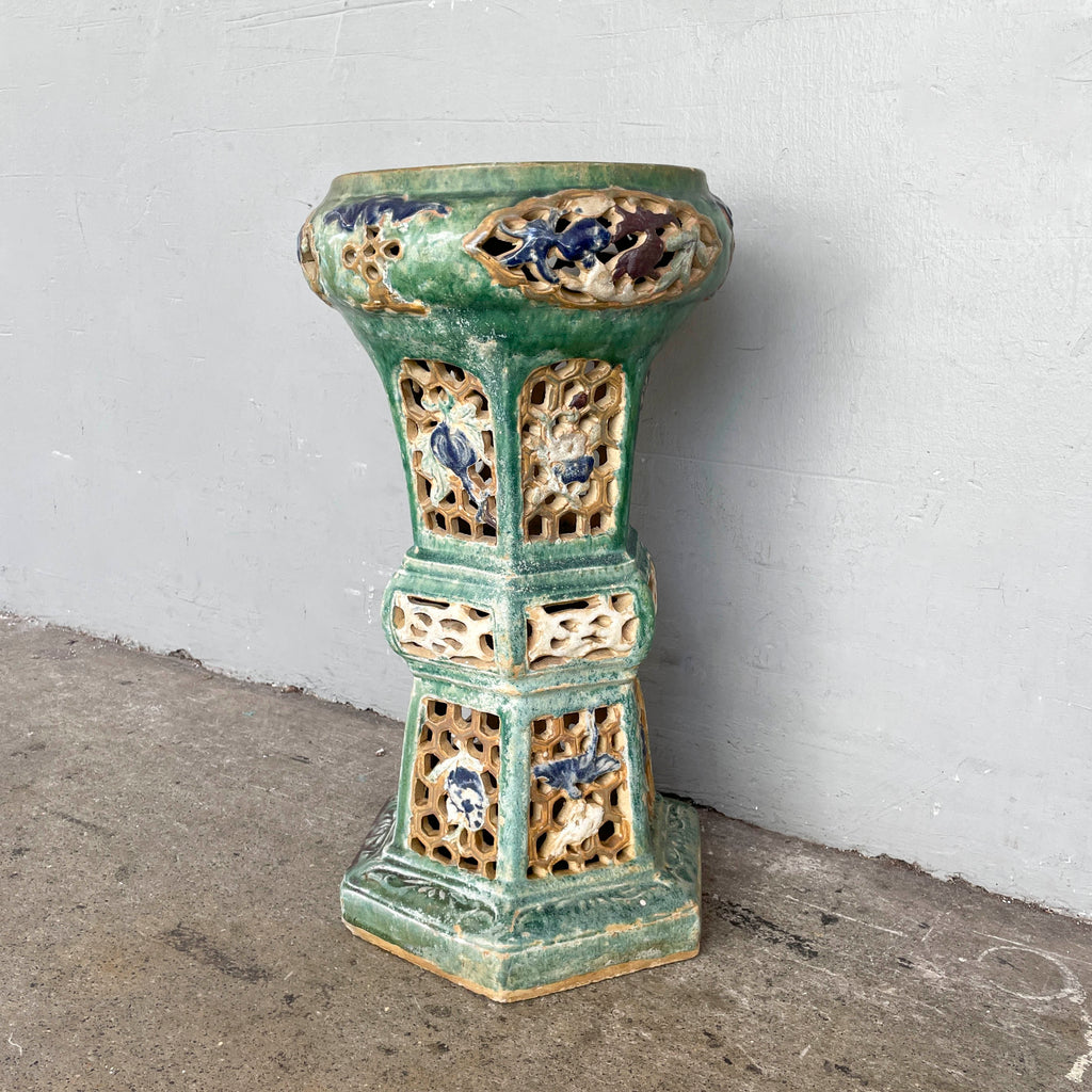 Vintage Glazed Ceramic Planter Stand