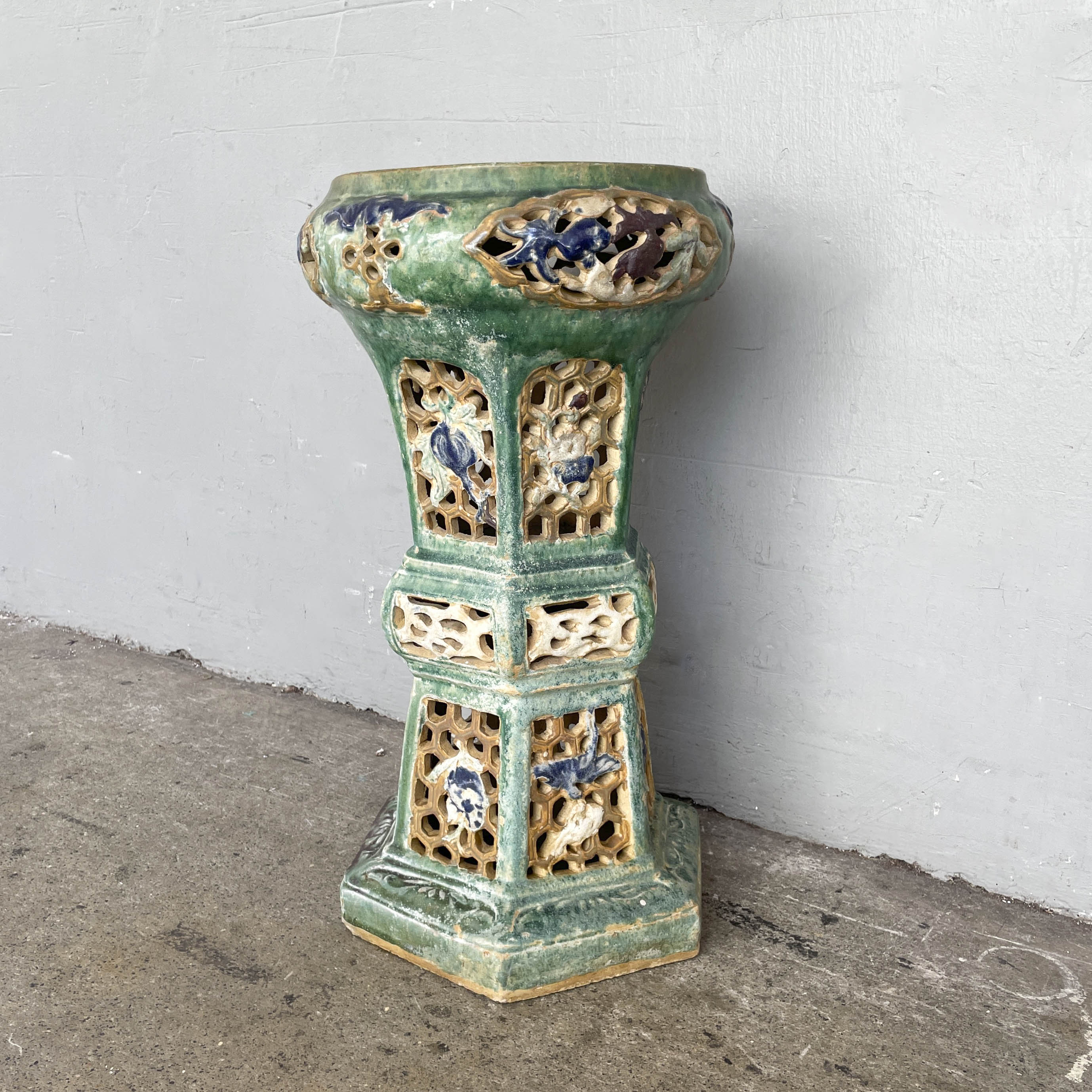 Vintage Glazed Ceramic Planter Stand